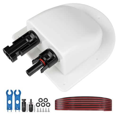Solar Cable Entry Gland with 10Awg Copper Solar Cable and Solar Connector UV Resistance Dual Cable Entry Housing for Solar RV Boats Yacht Roofs (White 20FT) - color: White, size: 20ft