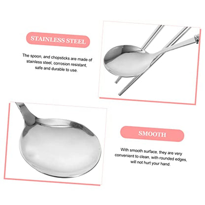 Ciieeo Portable Tableware Set with Spoon and Chopsticks in Case Reusable Cartoon Utensils for Travel Outdoor Dining Lunch Box 8.18In
