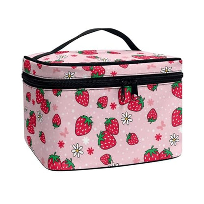 Flashideas Cute Strawberry Cosmetic Bag Large Capacity Travel Make Up Bag Double Zippers Can Hold Makeup Brushes Skincare Toiletry Bag for Skincare Makeup Organizer Bag - color: Cute Strawberry 2