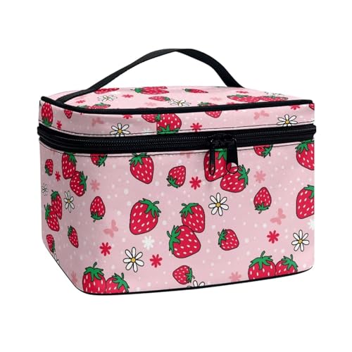 Flashideas Cute Strawberry Cosmetic Bag Large Capacity Travel Make Up Bag Double Zippers Can Hold Makeup Brushes Skincare Toiletry Bag for Skincare Makeup Organizer Bag - color: Cute Strawberry 2