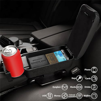 Rupse Car armrest Storage Box,Car Center Console armrest Box with Cup Holder,Forearm Wrist Support Adjustable Armrest for Most Car Models - style: Black