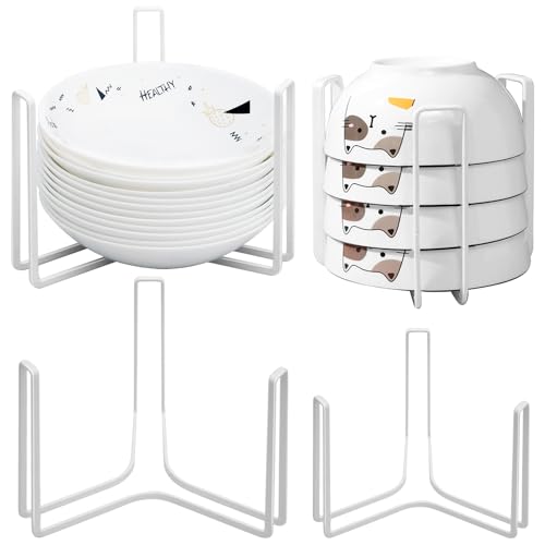 Dinnerware Bowl Plate Holder Fit for 6.5 Inches Diameters Bowl, Metal Bowl Storage Dying Display Rack for Kitchen Drawer, Countertop, Cabinet, Shelf, Cupboard (White, Small 2PCS+Large 2PCS) - color: White, size: Small 2PCS+Large 2PCS