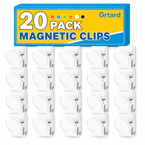 Grtard 20 Pack Magnetic Clip 1.8Inch, White Refrigerator Clip Magnets, Clip with Magnet, Heavy Duty Refrigerator Magnets, Magnet Clips for Whiteboard, Fridge, Note List, Photo Displays, Locker - color: White, size: 20 Pack