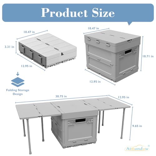 Folding Storage Box with Table, 3 in 1 Camping Collapsible Bins with Parking Warning Sign, Multifunctional Foldable Container, Outdoor Storage Bin for Picnic, Home, Office, Car