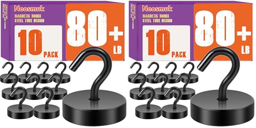Neosmuk Magnetic Hooks, Cruise Ship Essentials, 80lb+ Heavy Duty Magnetic Hooks for Cruise Cabins, Refrigerator, Grill, Hanging, and Travel | Extra Strong Must-Haves Magnet Hook,Black (Pack of 2) - color: Black, size: 80lb Magnetic Hooks (Pack of 2)