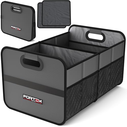 FORTEM Car Trunk Organizer, Collapsible Two Compartment Organizer, Foldable SUV & Truck Storage for Car Accessories for Women Men, Non Slip Bottom, Sturdy Side Walls, Strong Handles, 45L - color: Grey, size: Medium