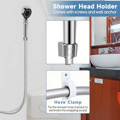RV Shower Head with Hose, 5+1 Mode High Pressure Replacement with On/Off Switch, Water Saving Motorhome Shower Head for RV/Campervan, Caravan(Silver) - color: Silver