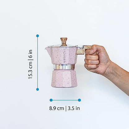 GROSCHE Milano Moka pot, Stovetop Espresso maker, Greca Coffee Maker, Stovetop coffee maker and espresso maker percolator (Pink, 3 cup) - color: Pink, size: 3 espresso cups