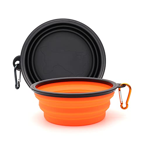 2-Pack Small Dog Travel Bowl, Collapsible Bowls for Dogs, Foldable Cat Water Bowl, Portable Pet Feeding Watering Traveling Dish (Black & Orange) - color: Black & Orange