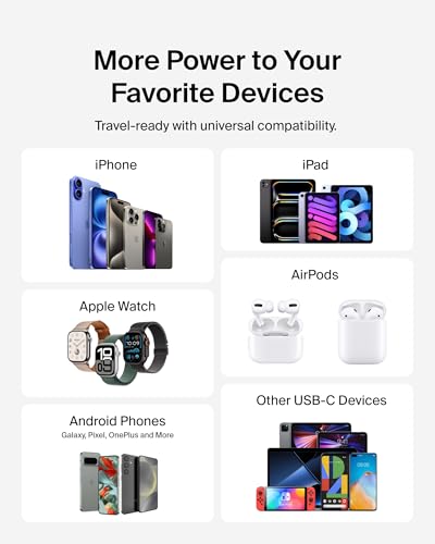 Belkin Dual Port Charger Block 45W - C to C Cable Inlcuded - GaN PD3.0 Super Fast Charging - Samsung Galaxy S25, MacBook, iPhone 17, iPad, AirPods, Google Pixel 10, Nintendo Switch 2 & More - White - style: 45W White + USB-C Cable
