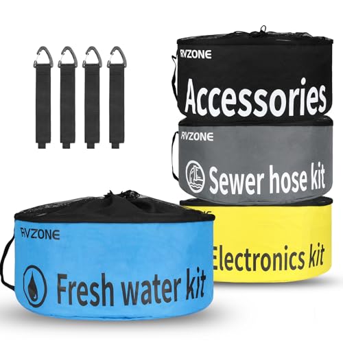 RVZONE RV Hose Storage Bag, RV Sewer Hose Storage 4 Packs Waterproof Camper Accessories RV Equipment Storage Utility Bag for Sewer Hoses, Fresh Water Hoses, Electrical Cords and RV Accessories