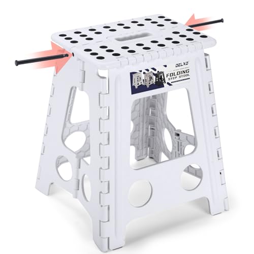 Delxo 16 Inch Folding Step Stool, White Step Stools for Kids Foldable,Portable Collapsible Step Stool with Handle, Folding Stool for Kitchen Bathroom,Bedroom,Garden - color: White, size: 16 Inch