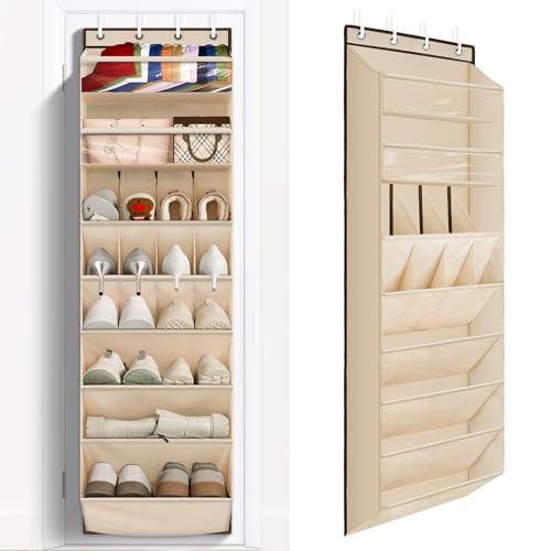 FENTEC 1 Pack Over The Door Shoe Organizer, 68" Exlarge Deep Pockets Hanging Shoe Organizers, 8-Tier Shoe Rack for Closet, Shoe Holder for Boots,Over Door Organizer in Home, RV, Dorm, Beige - color: BEIGE, size: 25+ Pairs