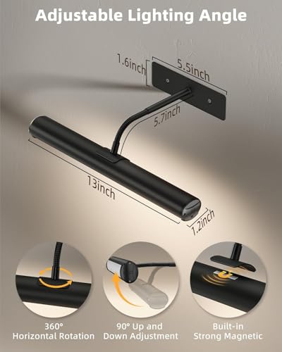 EZVALO 13 Inch Wireless Picture Lights, 4000mAh Rechargeable Battery RGB Colors Lights with Remote, Dimmable 3 Color Temps LED Painting Lights for Living Room, Bedroom (Black, 2Pack) - color: RGB Black