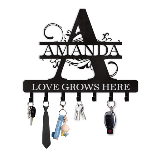Dyoart Personalized Key Holder for Wall, Custom Name Key Hooks for Wall Organizer, Customized Anniversary Housewarming Gifts Key Rack Wall Mount for Front Door Hallway Bedroom Decor - color: 03 Monogram