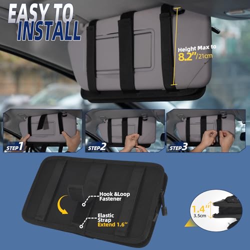BXBXHD Molle Car Sun Visor Organizer, Car Accessories with Zipper Visor Storage Pouch & Glasses Clip, Molle Panel for Tactical Gears, Fits Most Vehicles, SUVs, Trucks(Black)