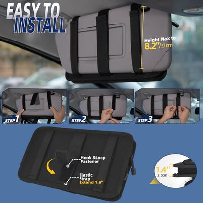 BXBXHD Molle Car Sun Visor Organizer, Car Accessories with Zipper Visor Storage Pouch & Glasses Clip, Molle Panel for Tactical Gears, Fits Most Vehicles, SUVs, Trucks(Black)
