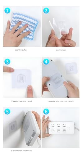 10 Pairs Clear Double-Sided Adhesive Wall Hooks - Mounted Door Hanger Kit - No Drill Sticker Hangers with Suction Cup for Bathroom, Kitchen