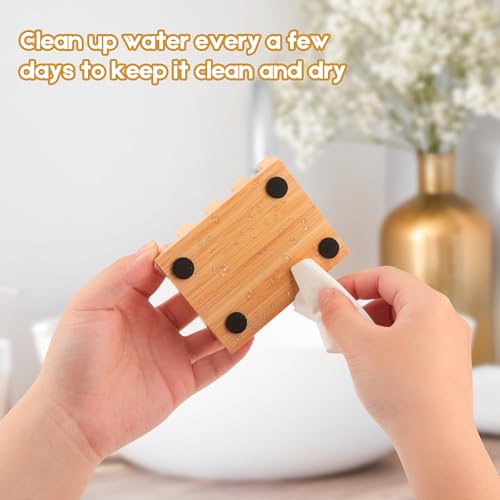 Shampoo Bar and Sponge Holders for Shower – Self-Draining Bamboo Soap Dish Tray, 2 Pack Wooden Soap Saver Racks for Conditioner Bars, Razor, Sink, Bathroom, Kitchen, or Travel