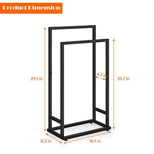 Freestanding Towel Racks 2 Tier Small Towel Holder Stand for Bathroom Matte Black Stainless Steel Industrial Towel Drying Rack for Hand Towels Blanket - color: Black
