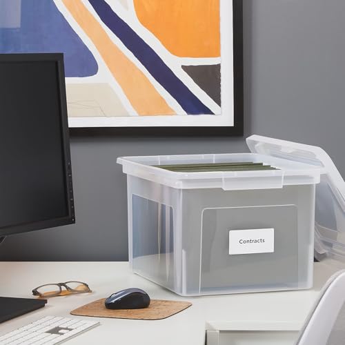 STAPLES File Box Plastic File Box Snap, Letter/Legal Size, Clear, 2/Pack - color: Clear, size: 2 Pack, style: Box (Snap Lid)