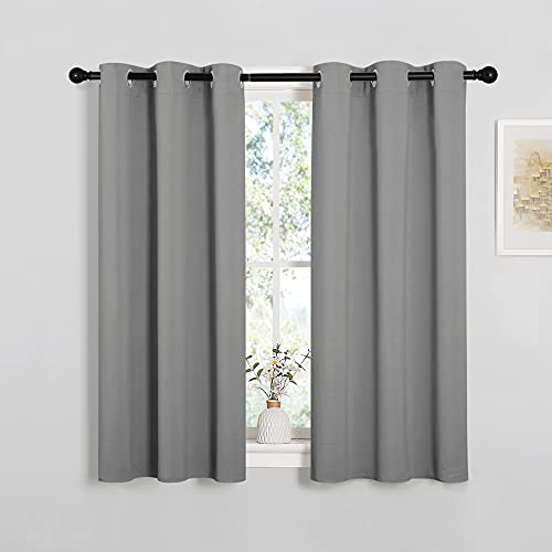 NICETOWN Silver Grey Blackout Curtain Panels for Bedroom, Thermal Insulated Grommet Top Blackout Draperies and Drapes for Basement (2 Panels, W34 x L45-inch) - color: Silver Grey, size: 34"W x 45"L (Pack of 2)