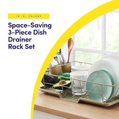 Space-Saving 3-Piece Dish Drainer Rack Set: Efficient Kitchen Organizer for Quick Drying and Storage - Includes Cutlery Holder and Drainboard - Maximize Countertop Space, Sage Green - color: Sage Green