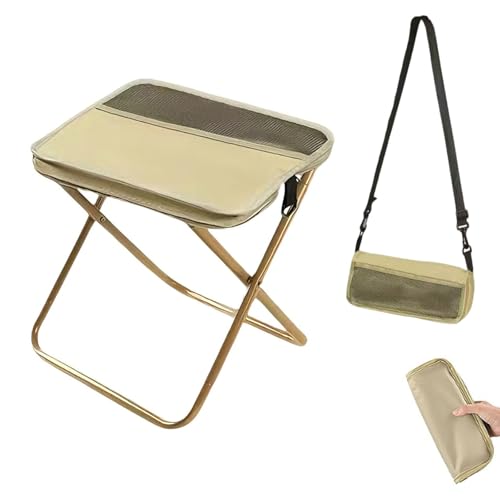 Collapsible Stool Folding Stool for Adults, Foldable Backpack Stool Portable Chair Heavy Duty Compact Travel Camping Stool with Storage Pocket, Portable Folding Seat for Fishing Hiking (Khaki, S) - color: Khaki, size: Small