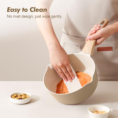 SENSARTE Ceramic Nonstick Sauce Pan with Lid, 1.5 Quart Small Saucepan, Cooking Pot with Stay Cool Handle, Non toxic Kitchen Sauce Pot, Non stick Saucier Pan, Induction Pot, PFOA PTFE PFAS PFOA Free - color: Ceramic Taupe, size: 1.5 Quarts