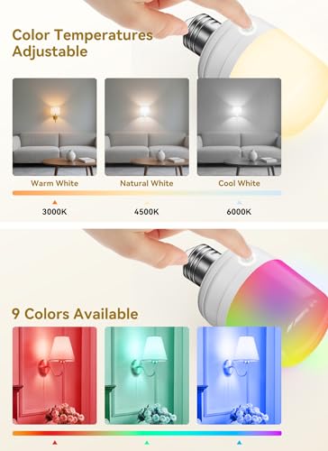 Minetom E26 Rechargeable Light Bulbs with Remote and Timer, Battery Backup Bulb with 12 Colors and Brightness Dimmable, 2300mAh 40W Equivalent LED Light Bulbs for Lamps Sconces Camping, 2 Pack - size: 2 Pack