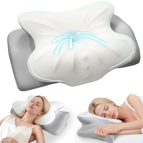 Cervical Pillow for Neck Pain Relief, Ergonomic Pillow for Side Sleeper, Memory Foam Neck Support for Back Stomach Sleepers, Cooling Breathable Orthopedic Contour Pillows for Sleep Apnea Snore, White - color: White