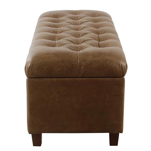 HomePop 40" Button Tufted Storage Bench - Distressed Brown Faux Leather - color: Distressed Brown Faux Leather