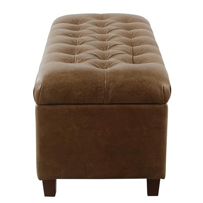 HomePop 40" Button Tufted Storage Bench - Distressed Brown Faux Leather - color: Distressed Brown Faux Leather