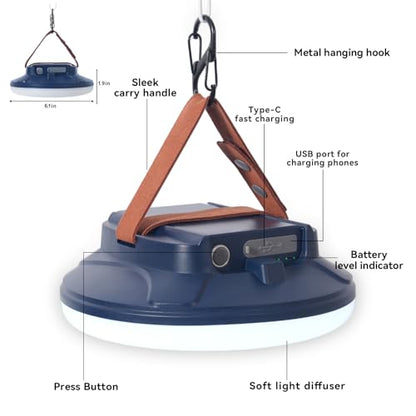 CREATE BRIGHT Camping Lights, Tent Lights for Camping, Rechargeable LED Camping Lantern with 4 Light Modes & Tripod Mount , Waterproof Tent Light for Emergency, Outdoor, Photography, Repair, Hurricane - color: navy blue