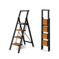 4 Step Ladder,Lightweight Folding Step Stool with Aluminum Wide Pedal& Convenient Handgrip,330lbs Capacity Steel Ladder for Household and Office(Black &Woodgrain) - color: Black&woodgrain, size: 4 Step