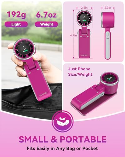 PlayHot Portable Handheld Turbo Fan, 5-Speed Personal Fan, USB-C Rechargeable Fan Up to 12 Hours, 3 IN 1 Hand Fan with Air Turbo Tech Cooling, Travel Fan for Cruise, Beach, Gifts for Women (Magenta) - color: Magenta