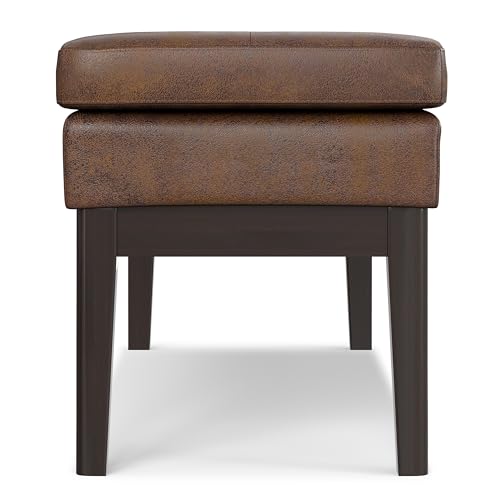 SIMPLIHOME Carlson Ottoman Bench - 45 inch Wide Upholstered Vegan Leather Rectangle Ottoman in Distressed Chestnut Brown, Mid Century Modern Bench for Bedroom or Living Room with Padded Seat - color: Distressed Chestnut Brown, style: Ottoman Bench