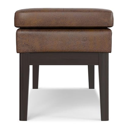 SIMPLIHOME Carlson Ottoman Bench - 45 inch Wide Upholstered Vegan Leather Rectangle Ottoman in Distressed Chestnut Brown, Mid Century Modern Bench for Bedroom or Living Room with Padded Seat - color: Distressed Chestnut Brown, style: Ottoman Bench