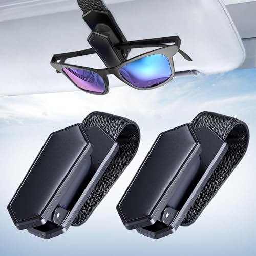 Veharvim Sunglass Holder for Car (One-Handed-Operation, Gentle & Secure Hold, Silicone Padded, Universal Fit, Metal Clip) Visor Sunglass Holder Clip,Visor Sunglass for Car (Black, 2 Pack) - color: Black, size: 2 Pack