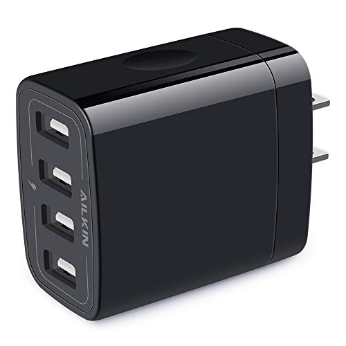 Wall Charger, USB Charger Adapter, AILKIN 4.8A 4Multi Port Fast Charging | USBA Station Power Base Block Plug Cube Brick for iPhone 17 16 15 14 SE 13 12 Pro Max/X/Plus, Samsung A17/S25/S26 Kindle Plug - color: Black