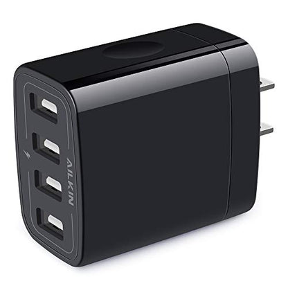 Wall Charger, USB Charger Adapter, AILKIN 4.8A 4Multi Port Fast Charging | USBA Station Power Base Block Plug Cube Brick for iPhone 17 16 15 14 SE 13 12 Pro Max/X/Plus, Samsung A17/S25/S26 Kindle Plug - color: Black