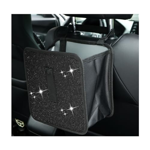 Ohleats Foldable Car Trash Can, Bling Rhinestone Oxford Auto Hanging Garbage Bag, Crystal Leakproof Foldable Waste Organizer Universal for Most Vehicles, Interior Car Accessories (Black) - color: Black