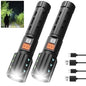 Rechargeable Flashlights with Side Light & Digital Power Display, Bright LED Flashlight with Warning Lights, 5 Modes & Waterproof for Emergency, Camping, Hiking and Home (Black - 2PCS) - color: Black - 2PCS
