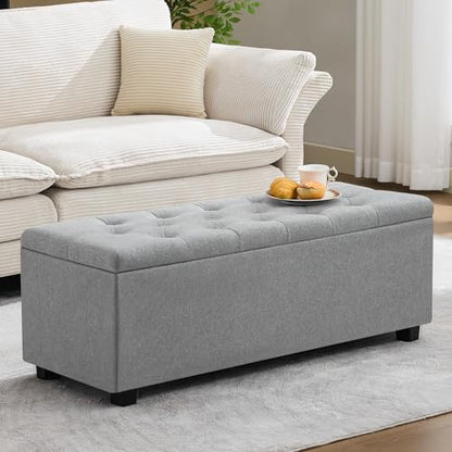 43" Ottoman with Storage and Sturdy Metal Frame, Tufted Upholstered Storage Bench, Modern Footboard Hideaway Chest with Removable Lid and Footrest for Living Room, Entryway (Light Gray) - color: Light Gray