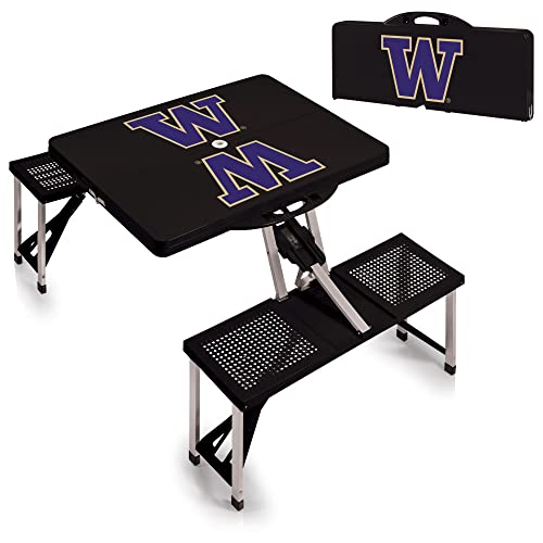 PICNIC TIME NCAA North Carolina Tar Heels Folding Picnic Table - Camping Table - Outdoor Table with Umbrella Hole - color: Black
