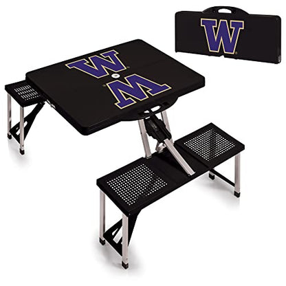 PICNIC TIME NCAA North Carolina Tar Heels Folding Picnic Table - Camping Table - Outdoor Table with Umbrella Hole - color: Black