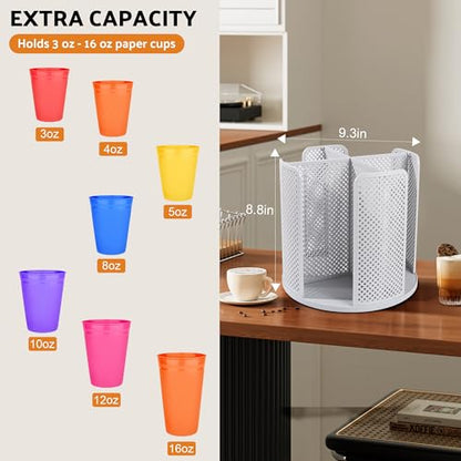 Rotating Paper Cup Dispenser, Cup Holder with 4 Compartments, Disposable Coffee Cup Dispenser Removable, Plastic Cup Storage & Lid Holder for Countertops, Kitchen, Coffee Stations (Gray) - color: Gray