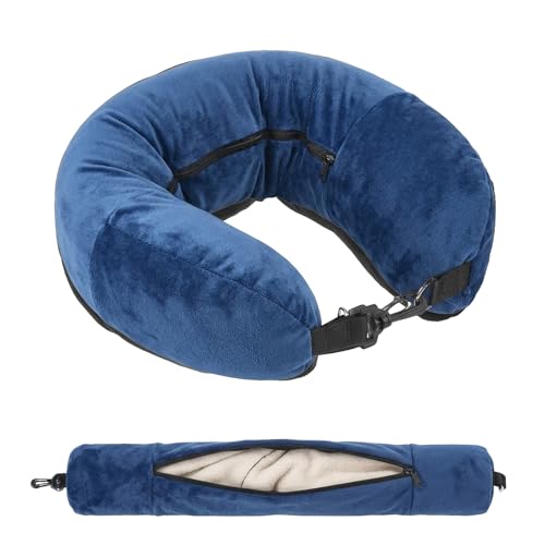 Stuffable Travel Pillow Stuffable Neck Pillow for Traveling Fillable Neck Pillows with Clothes Storage Fits 5+ Days of Travel Essentials Blue - color: Blue