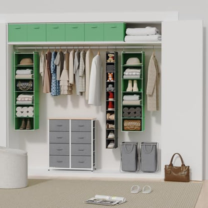 MAX Houser 6-Shelf Hanging Closet Organizer, Hanging Storage Shelves with 2 Sturdy Hooks Space-Saving for Bedroom, Foldable (Green) - color: Green