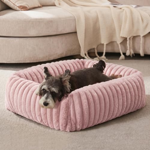 FURTIME Dog Bed for Small Dogs, Washable Orthopedic Dog Bed with Removable Cover, Rectangle Soft Calming Sleeping Puppy Bed Durable Pet Cuddler with Anti-Slip Bottom - color: Pink, size: S (20"x19"x6")